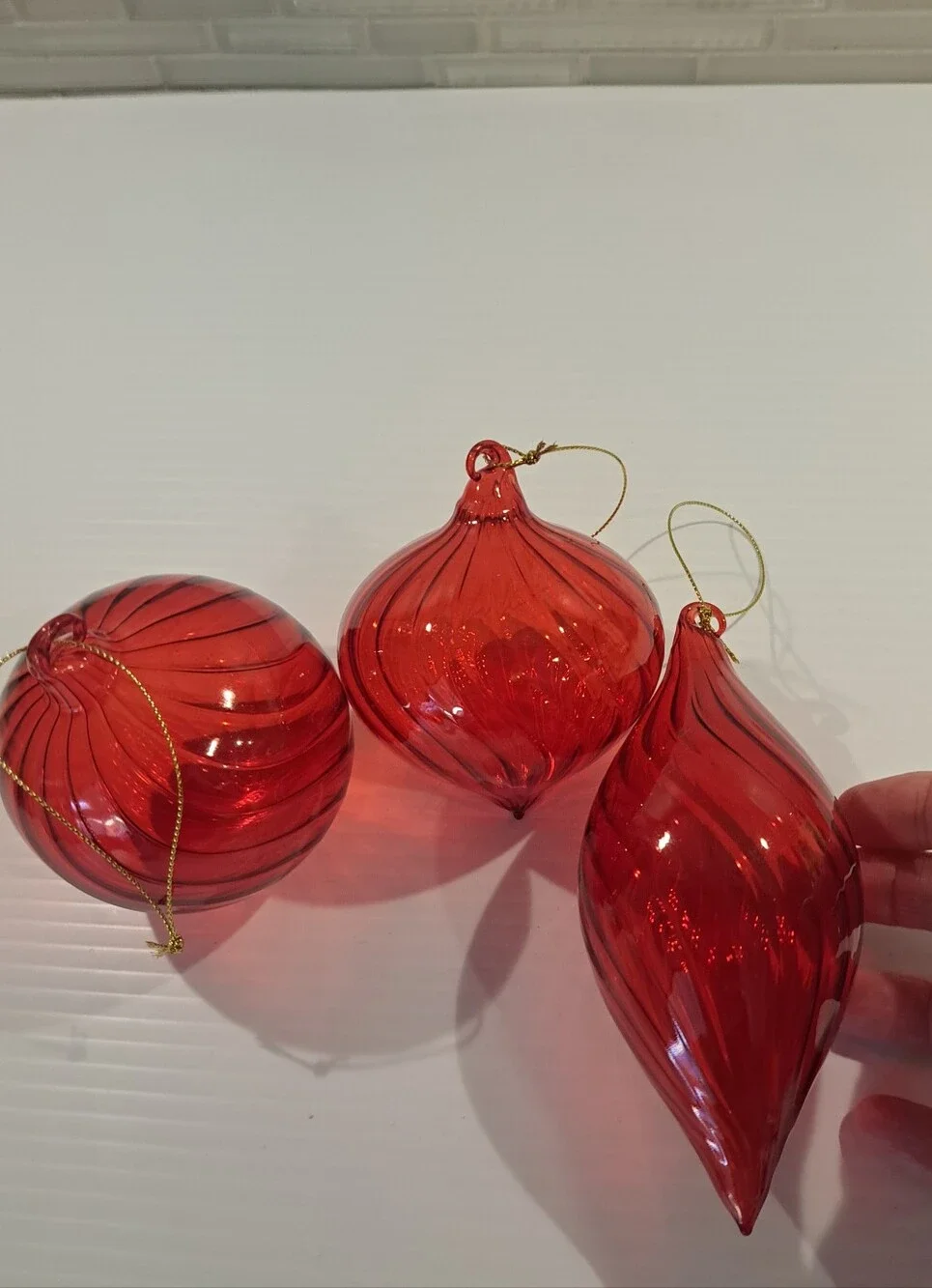 3 Hand Blown Glass Christmas Ball Ornaments Hanging Xmas Tree Decorations NIB